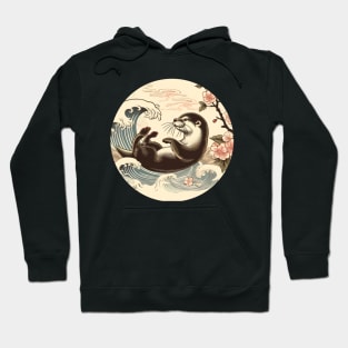 Aquatic Animal Vintage Sunset Art Floral Japanese Otter Hoodie